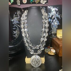Vintage 925 Lucas Lameth clear quartz w/ MOP beaded necklace